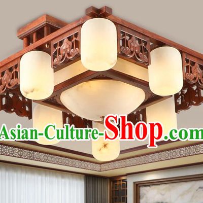 Traditional Chinese Handmade Marble Ceiling Lantern Rosewood Nine-Lights Palace Lanterns Ancient Lamp