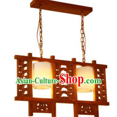 Traditional Chinese Handmade Wood Marble Ceiling Lantern Two-Lights Palace Lanterns Ancient Lamp