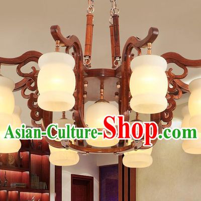 Traditional Chinese Handmade Rosewood Marble Ceiling Lantern Nine-Lights Palace Lanterns Ancient Lamp