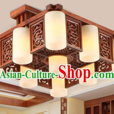 Traditional Chinese Handmade Marble Ceiling Lantern Wood Carving Nine-Lights Palace Lanterns Ancient Lamp