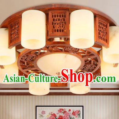 Traditional Chinese Handmade Marble Ceiling Lantern Wood Carving Eight-Pieces Palace Lanterns Ancient Lamp