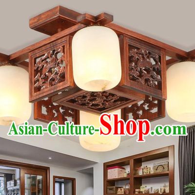 Traditional Chinese Handmade Marble Ceiling Lantern Wood Carving Four-Pieces Palace Lanterns Ancient Lamp