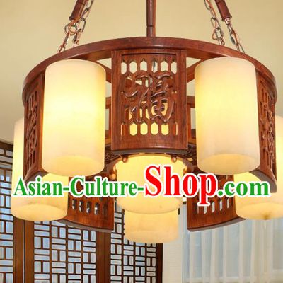 Traditional Chinese Handmade Marble Ceiling Lantern Wood Carving Six-Pieces Palace Lanterns Ancient Lamp