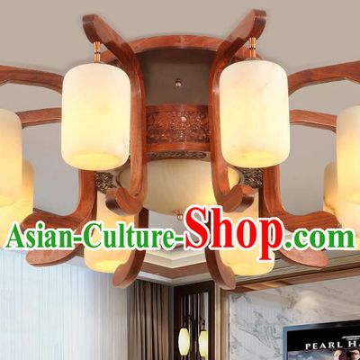 Traditional Chinese Handmade Marble Ceiling Lantern Wood Carving Nine-Pieces Palace Lanterns Ancient Lamp