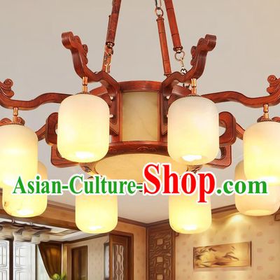 Traditional Chinese Handmade Marble Ceiling Lantern Wood Eight-Pieces Palace Lanterns Ancient Lamp
