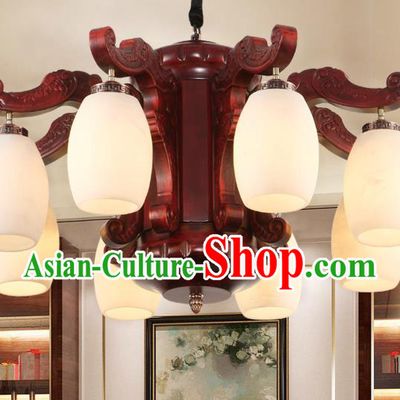 Traditional Chinese Handmade Marble Ceiling Lantern Eight-Pieces Palace Lanterns Ancient Wood Lamp