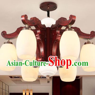 Traditional Chinese Handmade Marble Ceiling Lantern Six-Pieces Palace Lanterns Ancient Wood Lamp