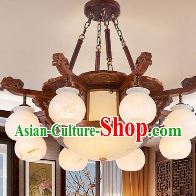 Traditional Chinese Handmade Marble Ceiling Lantern Wood Eight-Pieces Palace Lanterns Ancient Lamp