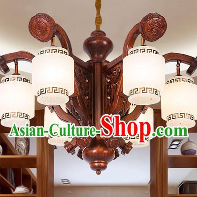 Traditional Chinese Handmade Palace Marble Ceiling Lantern Wood Six-Pieces Lanterns Ancient Lamp