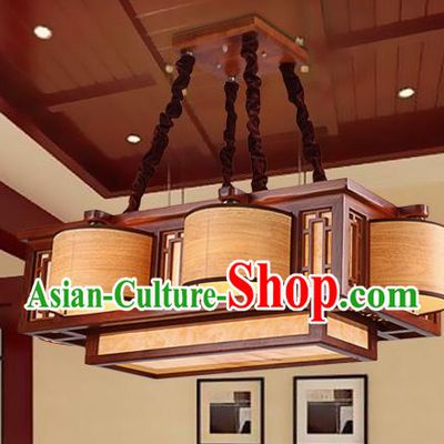 Traditional Chinese Handmade Palace Lantern Wood Six-Lights Ceiling Lanterns Ancient Lamp