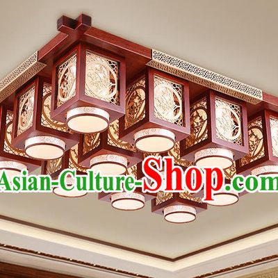 Traditional Chinese Handmade Palace Lantern Wood Carving Plum Blossom Twelve-Lights Ceiling Lanterns Ancient Lamp