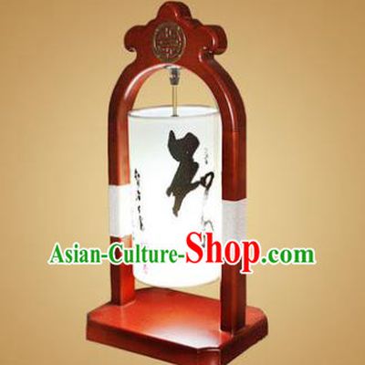 China Handmade Wood Lanterns Ink Painting Palace Desk Lantern Ancient Lanterns Traditional Lamp