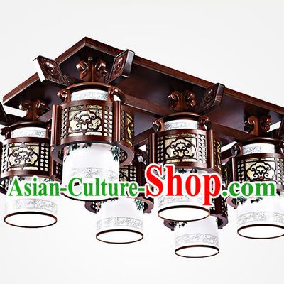 Traditional Chinese Painted Six-Lights Palace Lantern Handmade Wood Ceiling Lanterns Ancient Lamp