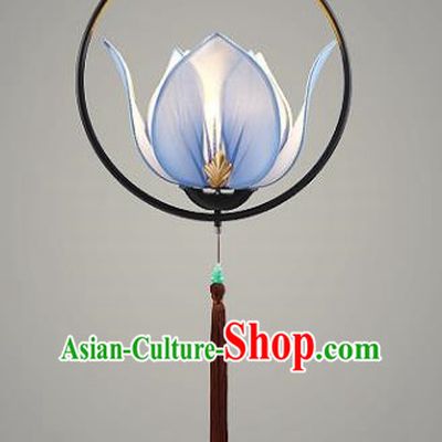 Traditional Chinese Blue Lotus Palace Lantern Handmade Ceiling Lanterns Ancient Lamp