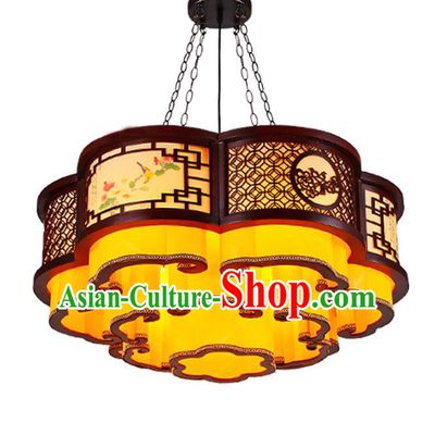 Traditional Chinese Palace Lantern Handmade Painting Flowers Wood Ceiling Lanterns Ancient Lamp