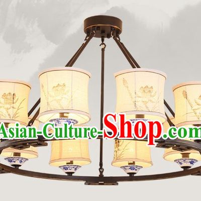 China Handmade Ten-Lights Ceiling Lanterns Traditional Chinese Painting Lotus Palace Lantern Ancient Lanterns