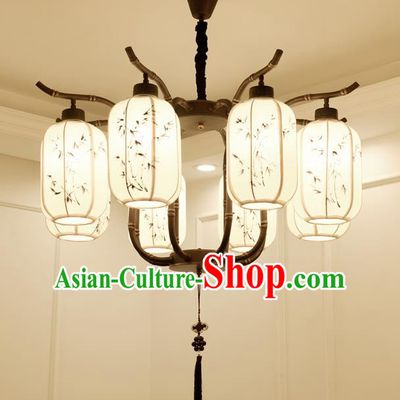 China Handmade Eight-Lights Ceiling Lanterns Traditional Chinese Painted Bamboo Palace Lantern Ancient Lanterns