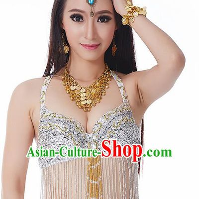 Indian National Belly Dance Tassel White Brassiere Bollywood Oriental Dance Costume for Women