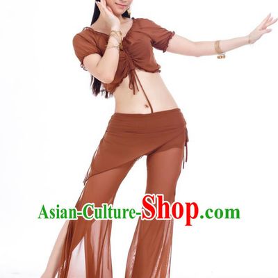 Indian Traditional Belly Dance Brown Costume India Oriental Dance Clothing for Women
