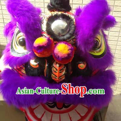 Chinese Professional Lion Dance Celebration and Parade Purple Wool Costumes Complete Set