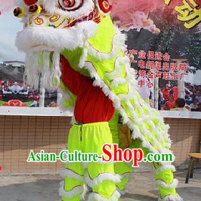 Chinese Traditional Parade Green Southern Lion Head Professional Wool Lion Dance Costumes Complete Set
