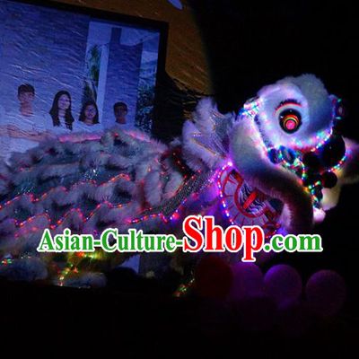 Top Grade Chinese Traditional LED Light White Lion Head Professional Lion Dance Costumes Complete Set