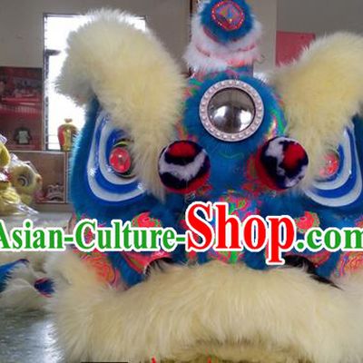 Top Grade Chinese Traditional Blue Wool Lion Head Professional Lion Dance Costumes Complete Set