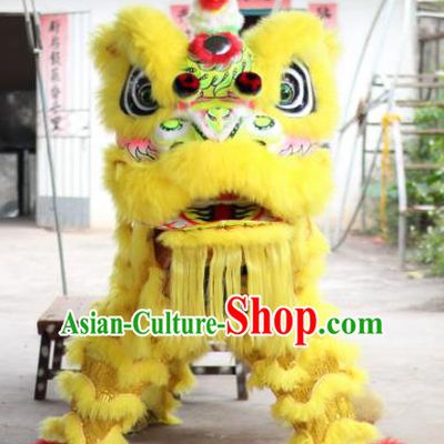 Top Grade Chinese Traditional Yellow Wool Lion Head Professional Lion Dance Costumes Complete Set