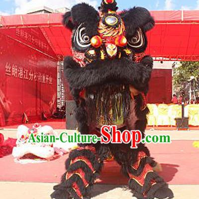 Top Grade Chinese Traditional Black Wool Lion Head Professional Lion Dance Costumes Complete Set