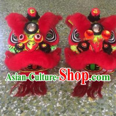 Top Grade Chinese Traditional Children Red Lion Head Professional Lion Dance Costumes Complete Set