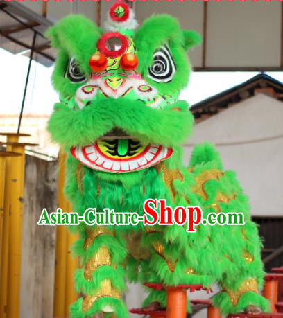 Top Grade Chinese Traditional Green Wool Lion Head Professional Lion Dance Costumes Complete Set