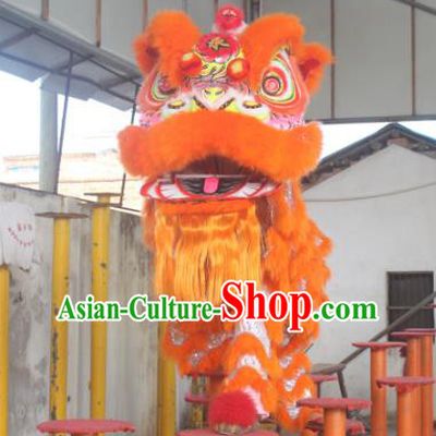 Top Grade Chinese Traditional Orange Wool Lion Head Professional Lion Dance Costumes Complete Set