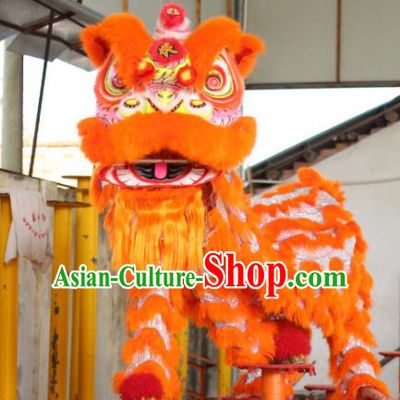 Chinese Traditional Spring Festival Orange Wool Lion Head Professional Lion Dance Costumes Complete Set