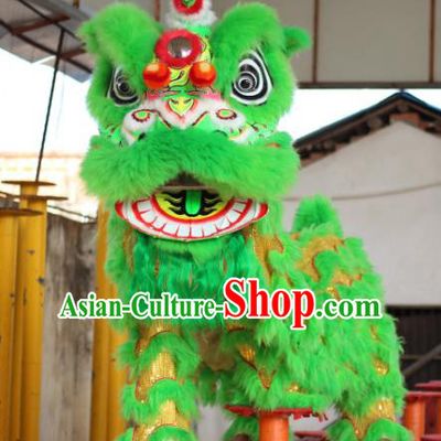 Chinese Traditional Spring Festival Green Wool Lion Head Professional Lion Dance Costumes Complete Set