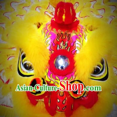 Chinese Professional Lion Dance Costumes Celebration and Parade Yellow Wool Lion Head Complete Set