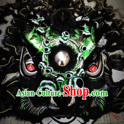 Chinese Professional Lion Dance Black Costumes Celebration and Parade Wool Lion Head Complete Set