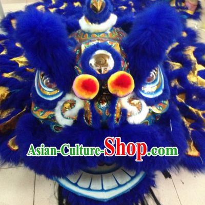 Chinese Traditional Professional Royalblue Wool Lion Dance Costumes Celebration and Parade Lion Head Complete Set