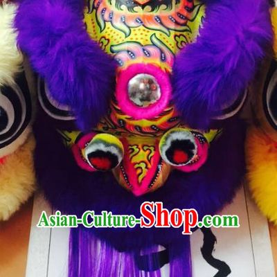 Chinese Traditional Professional Wool Lion Dance Costumes Celebration and Parade Purple Lion Head Complete Set