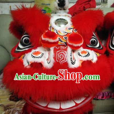 Chinese Traditional Professional Red Wool Lion Dance Costumes Celebration and Parade Lion Head Complete Set