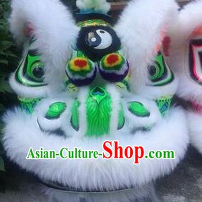 Chinese Traditional Professional White Wool Lion Dance Costumes Celebration and Parade Lion Head Complete Set
