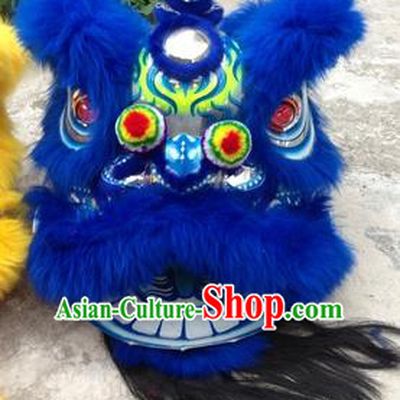 Chinese Traditional Blue Wool Lion Dance Costumes Professional Celebration and Parade Lion Head Complete Set