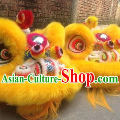 Chinese Traditional Yellow Wool Lion Dance Costumes Professional Celebration and Parade Lion Head Complete Set