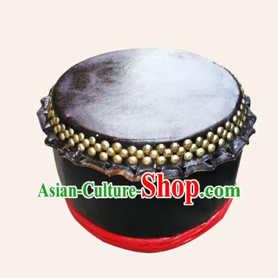 China Traditional Lion Dance Instruments Cowhide Black Drum Lion Leather Wood Drums