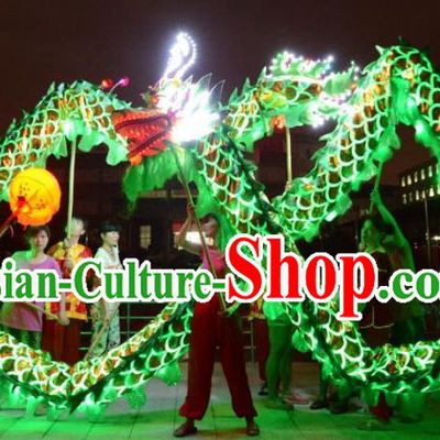 Chinese Traditional Dragon Dance Green LED Lights Costumes Professional Lantern Festival Celebration Dragon Parade Complete Set