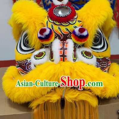 Chinese Traditional Parade Yellow Wool Lion Head Professional Celebration Lion Dance Costumes Complete Set