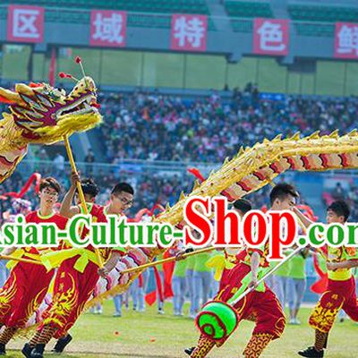 Chinese Professional Parade LED Lights Golden Dragon Dance Costumes Lantern Festival Celebration Dragon Props Complete Set