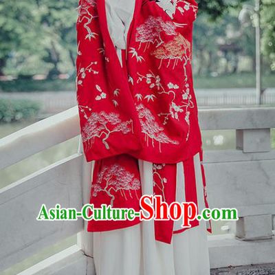 Traditional Chinese Ancient Wedding Costume Ming Dynasty Princess Embroidered Hanfu Cloak for Women