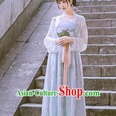 Traditional Chinese Ancient Embroidered Costume Song Dynasty Young Lady Hanfu Dress for Women