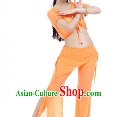 Indian Traditional Belly Dance Orange Costume India Oriental Dance Clothing for Women