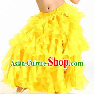 Traditional Indian Belly Dance Yellow Skirts Asian India Oriental Dance Costume for Women